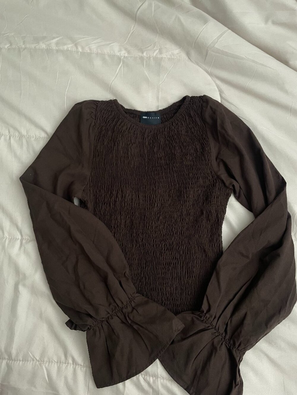 ASOS DESIGN cotton shirred blouse in chocolate